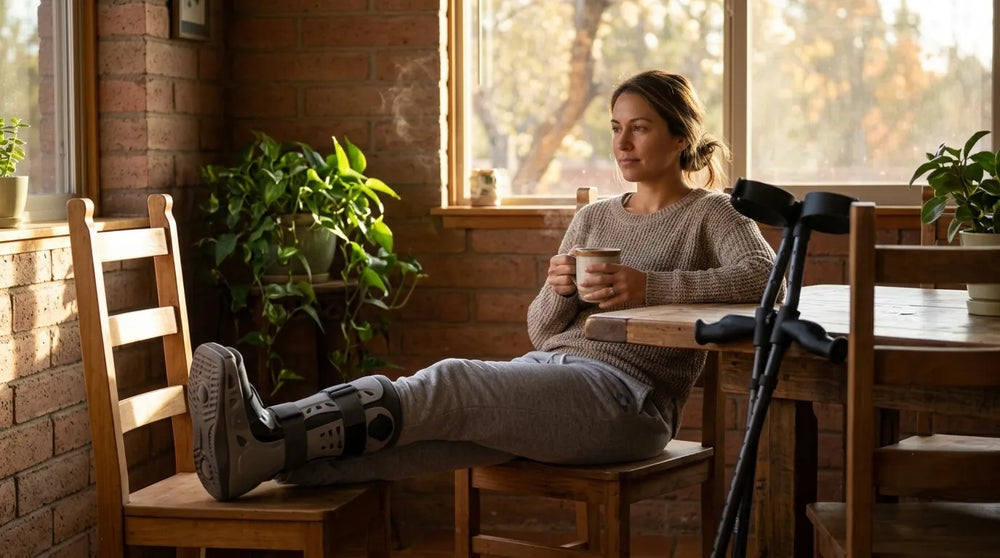 broken foot recovery in motion forearm crutches