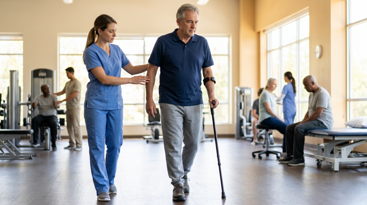 crutches after stroke in motion forearm