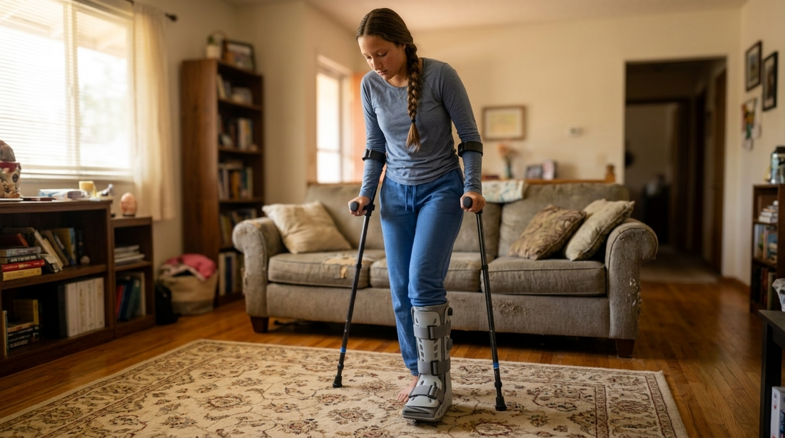 calcaneus heel fracture recovery in motion forearm crutches