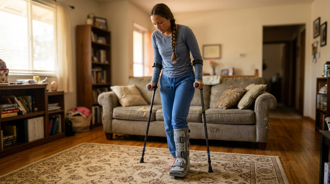 calcaneus heel fracture recovery in motion forearm crutches