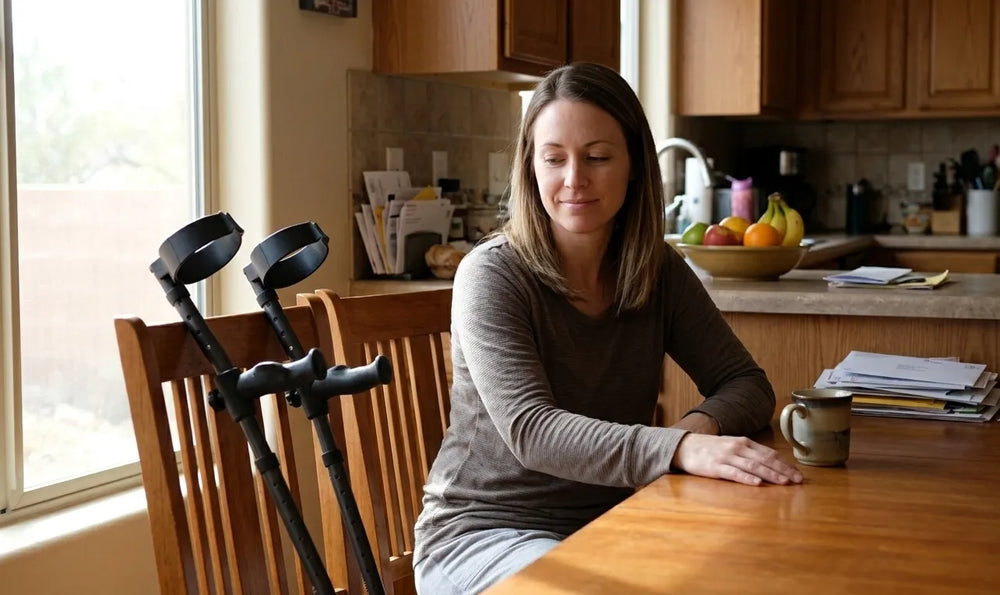 person with eds and in motion forearm crutches