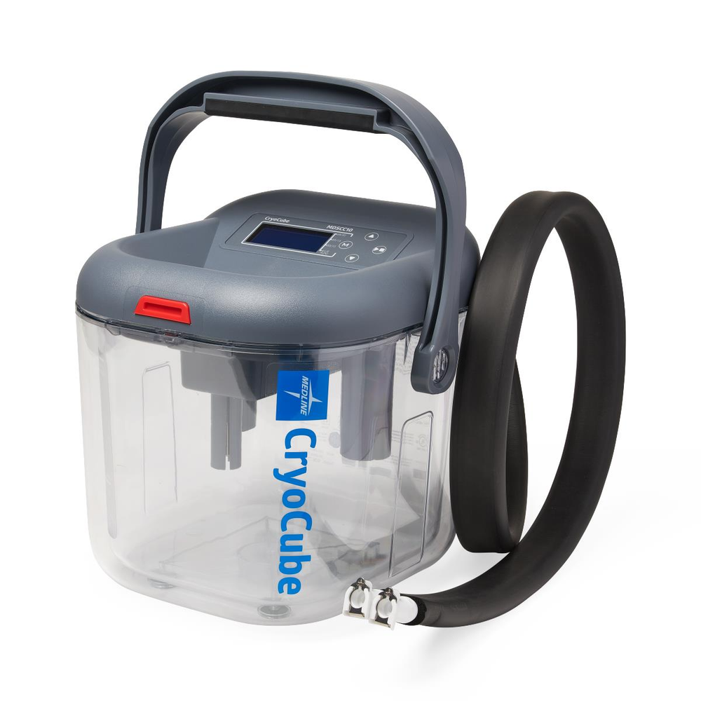 Portable CryoCube medical refrigeration device with handle.