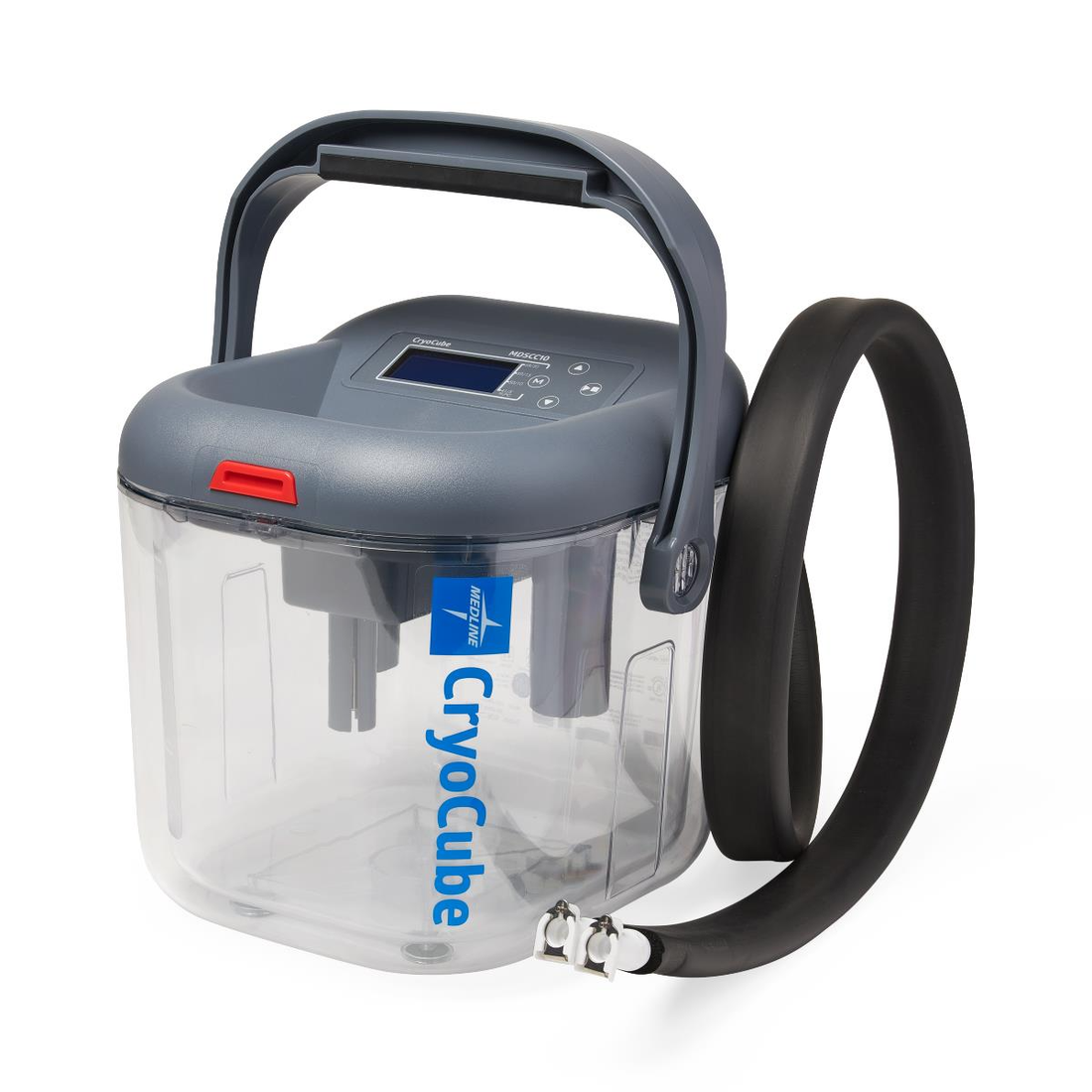 Portable CryoCube medical refrigeration device with handle.