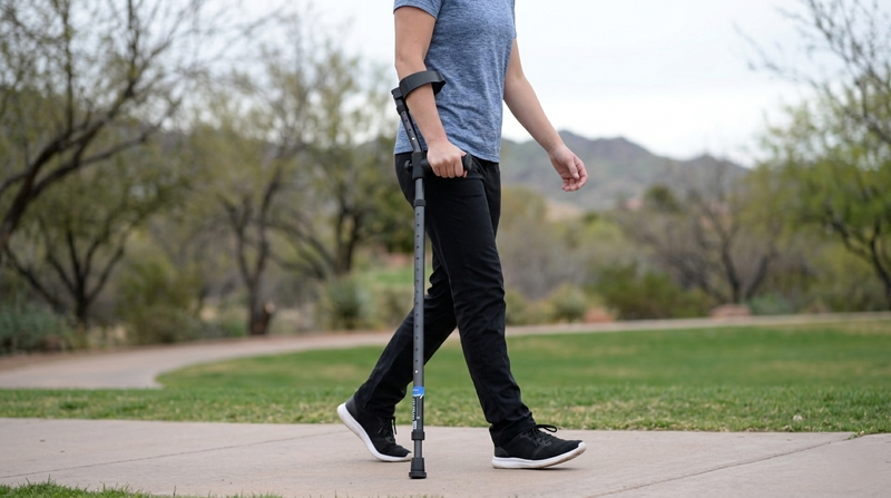 one crutch or two in motion forearm
