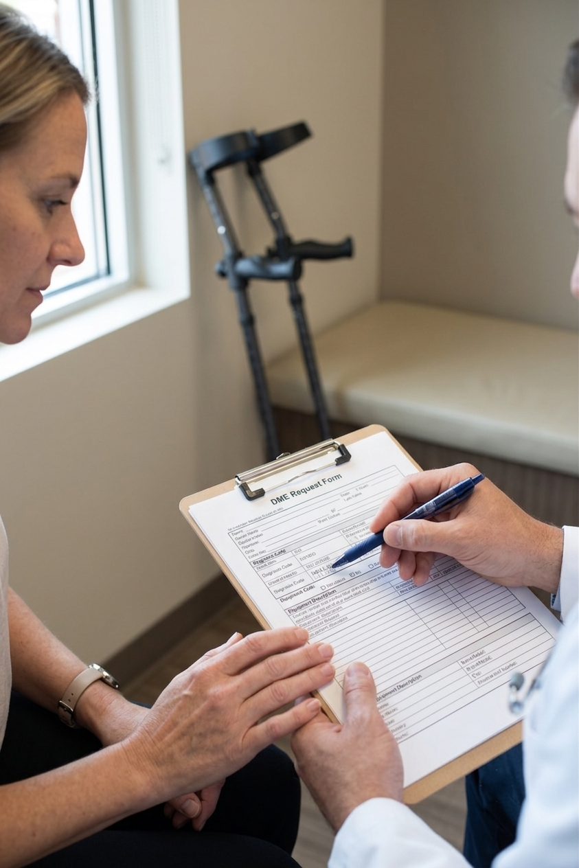 Doctor and patient at VA with in motion forearm crutches