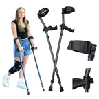 Woman with a knee brace using in-Motion Pro forearm crutches