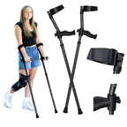 Woman with a knee brace using in-Motion Pro rigid-post forearm crutches