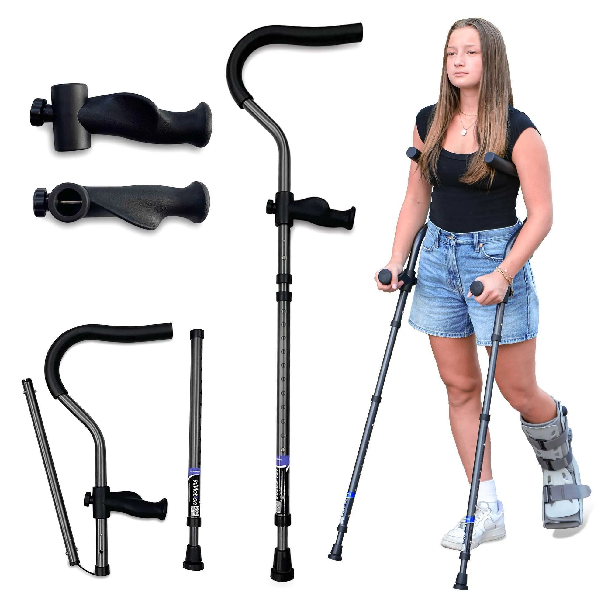 in-Motion Pro underarm crutches shown folded to demonstrate folding capability