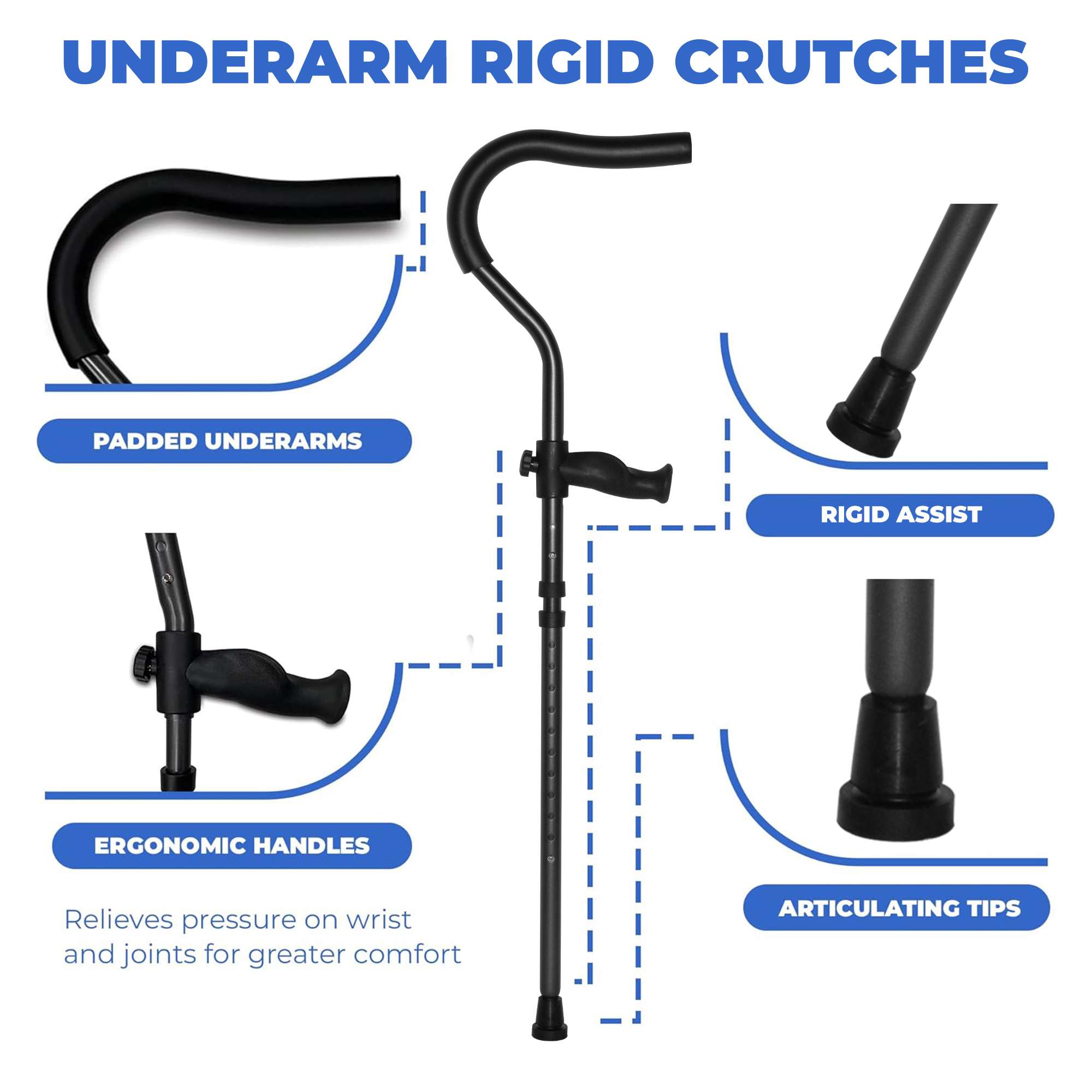 in-Motion Pro rigid-post underarm crutches with ergonomic features