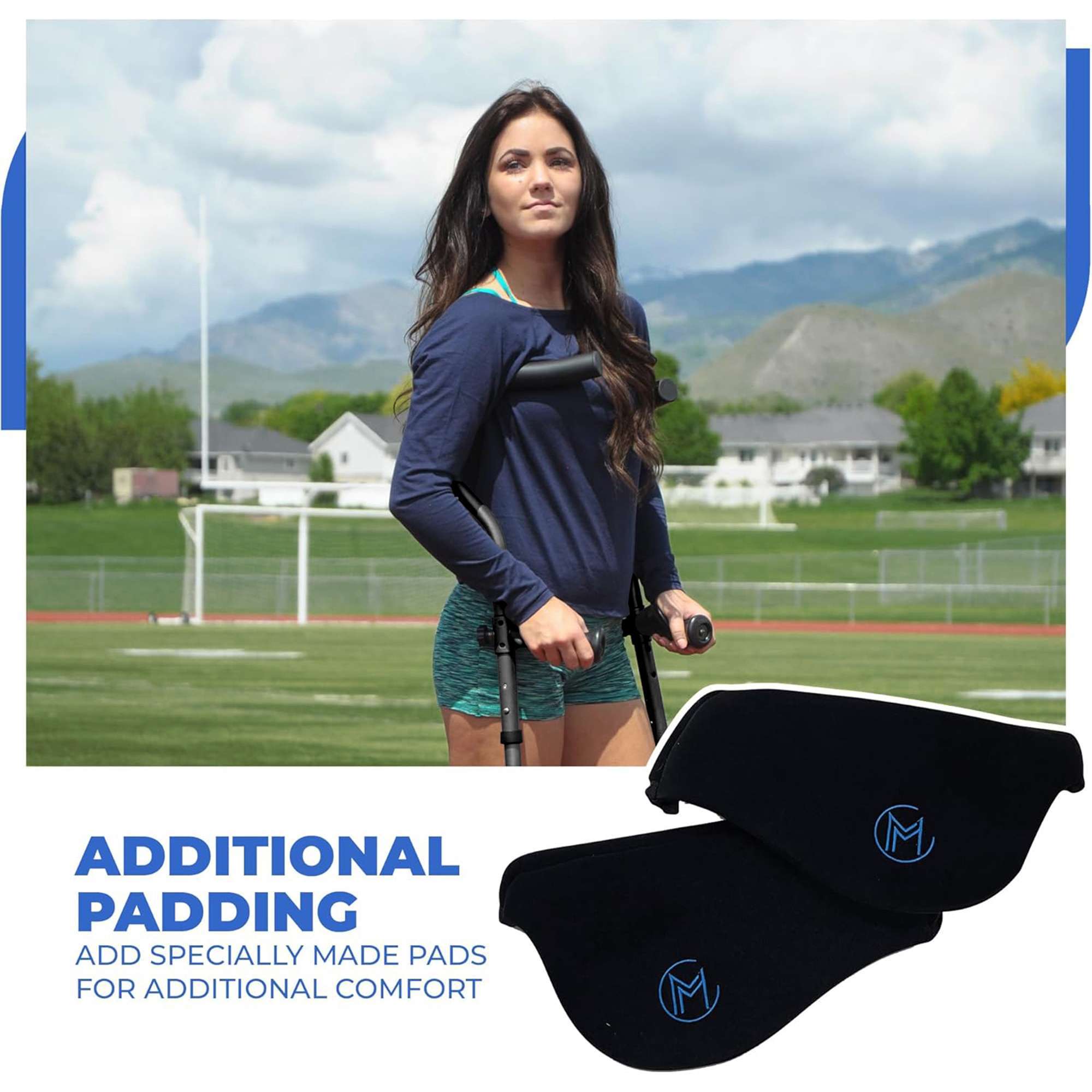 Woman outdoors using in-Motion Pro underarm crutches with extra padding
