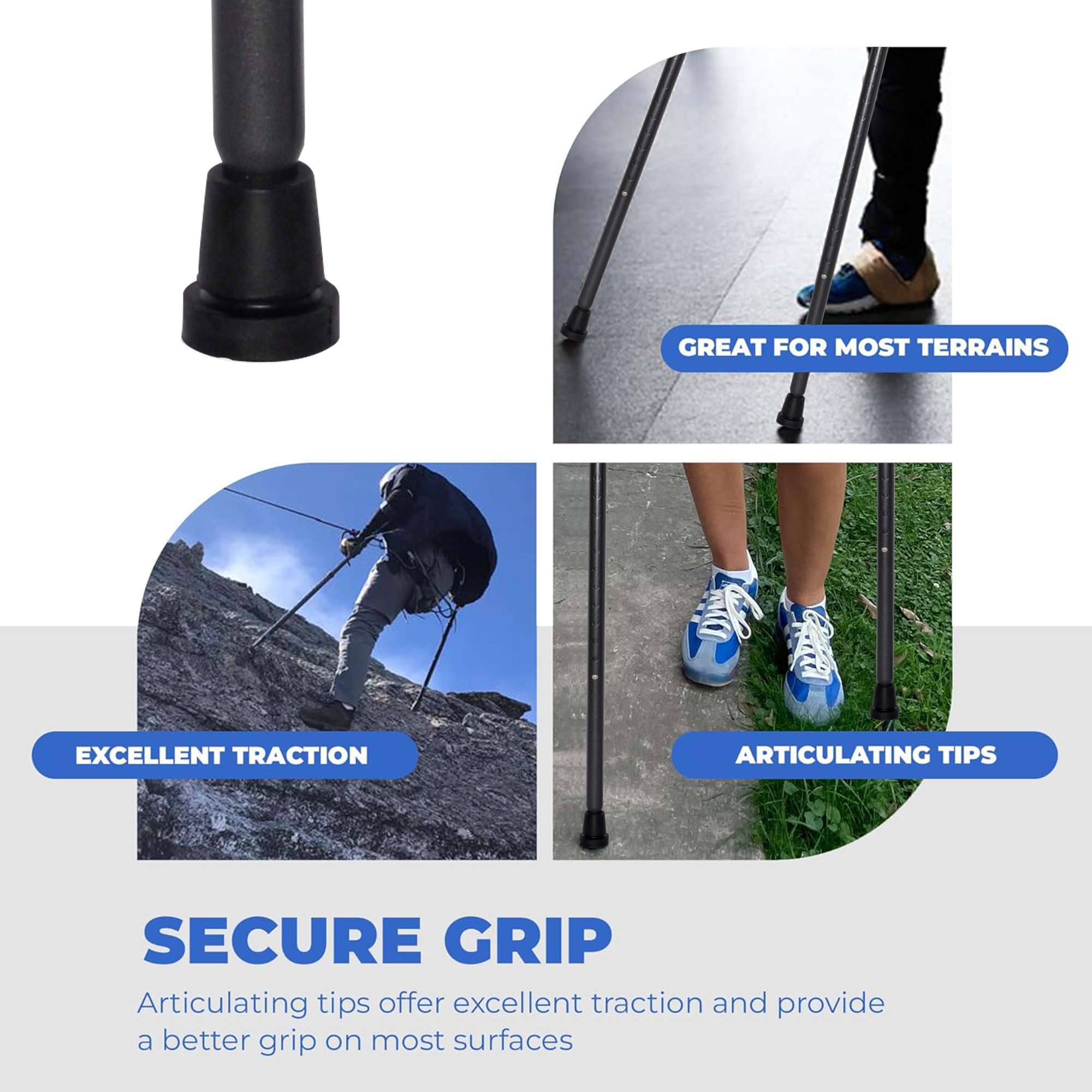 in-Motion Pro forearm crutch articulating tips for secure grip