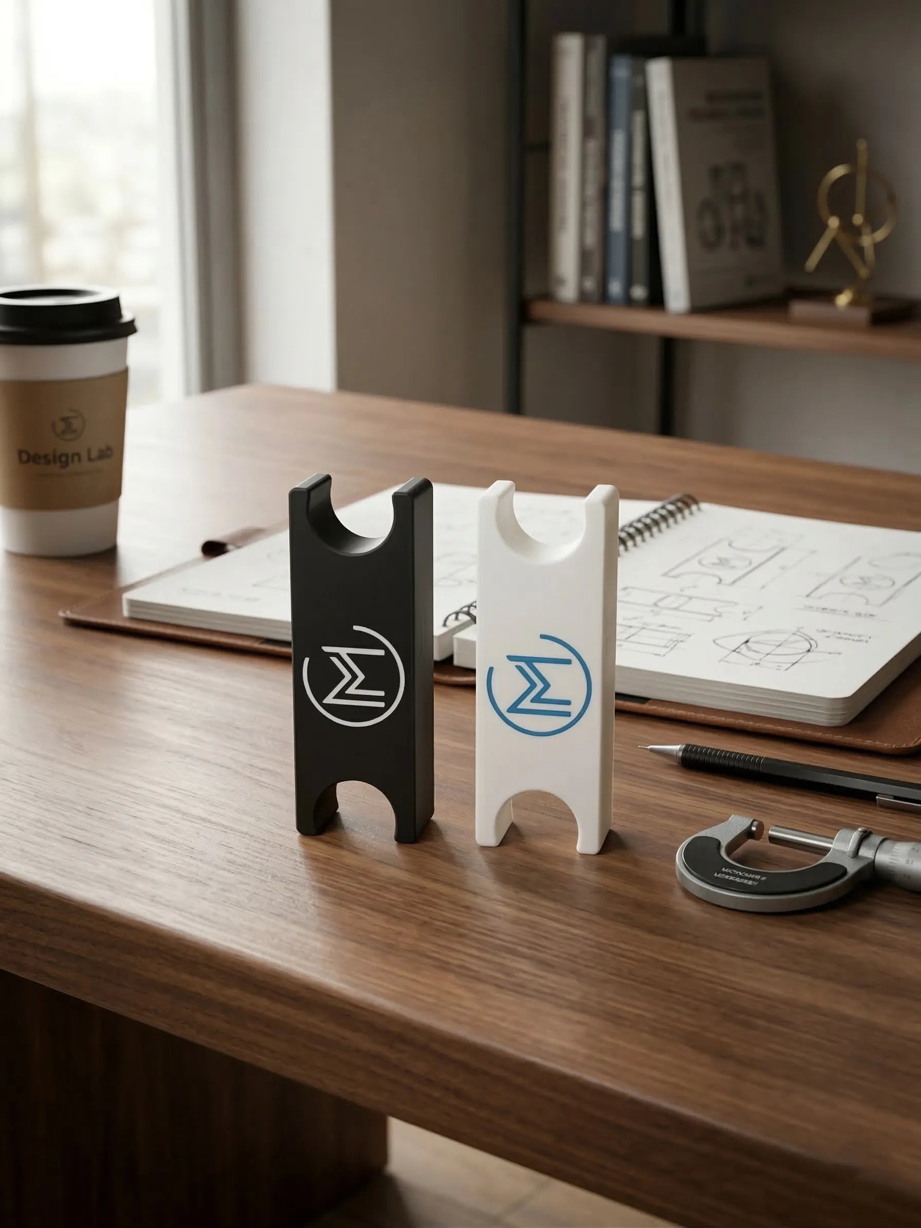 in-Motion Handy Clips for forearm and underarm crutches on a desk
