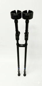 Pair of forearm crutches fitted with the in-Motion Handy Clip