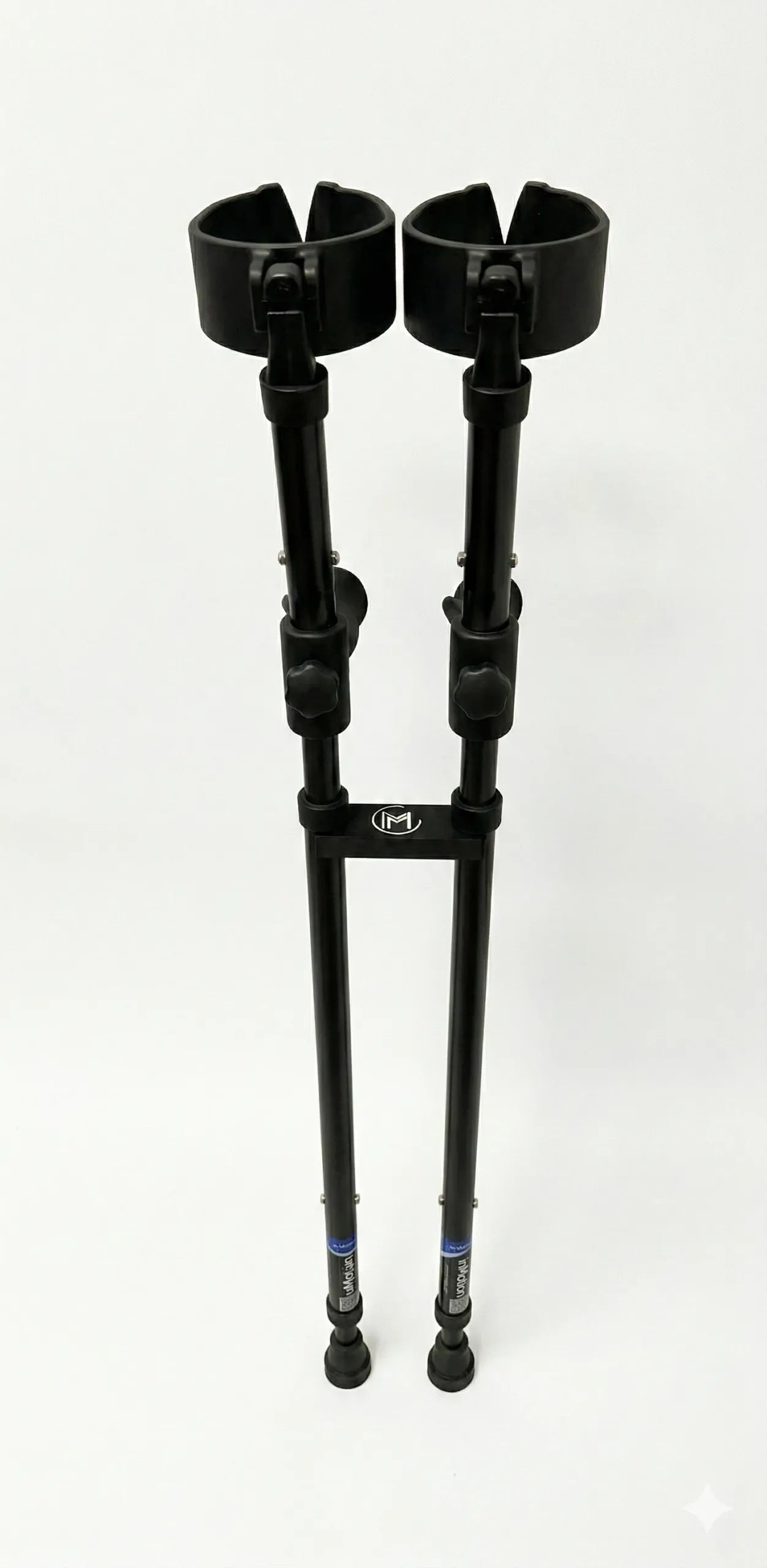 Pair of forearm crutches fitted with the in-Motion Handy Clip
