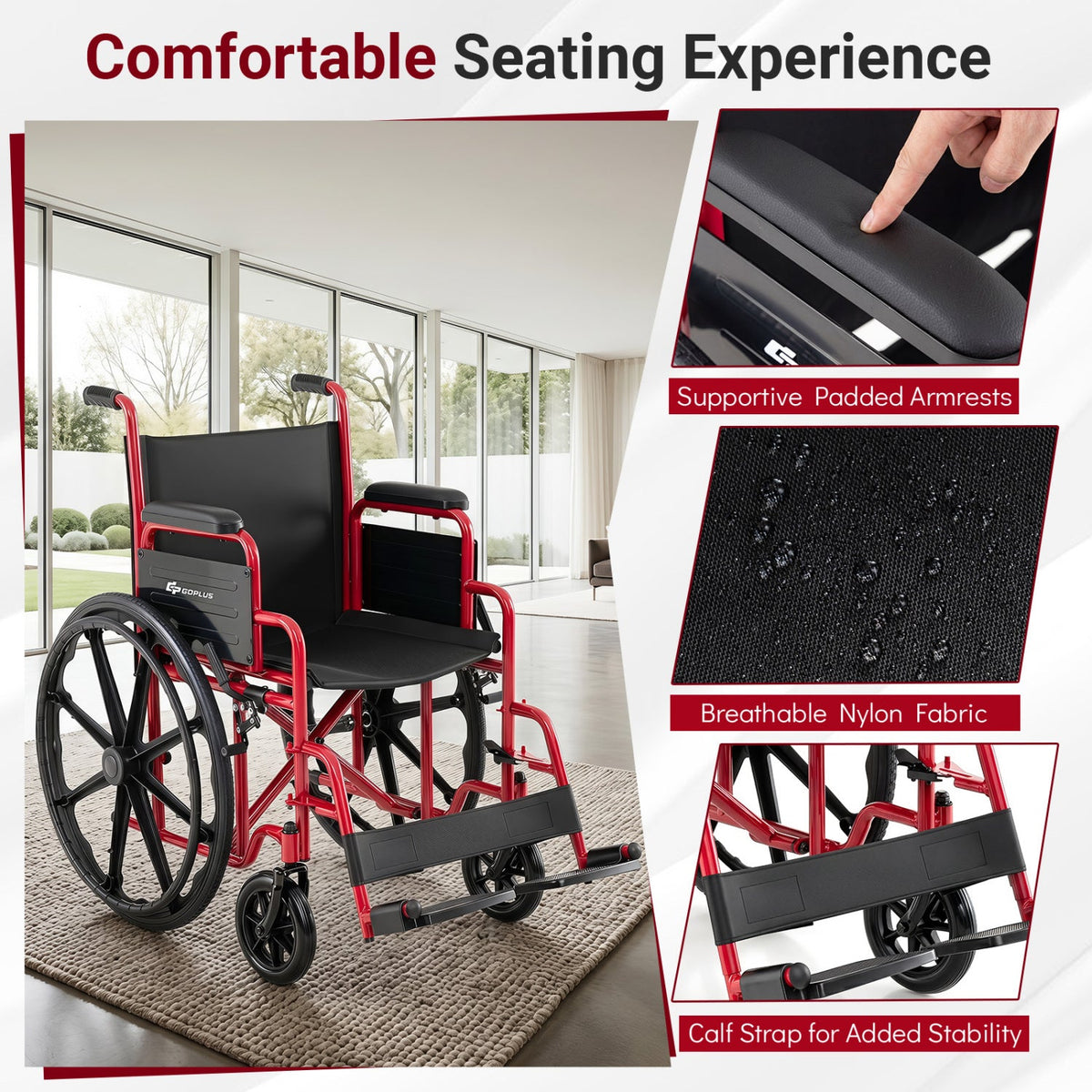 Folding Wheelchair for Adults with Swing-Away Footrest