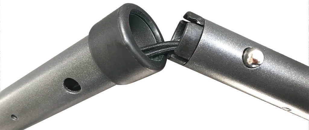 Close-up of in-Motion Pro underarm crutch adjustment tabs and joint