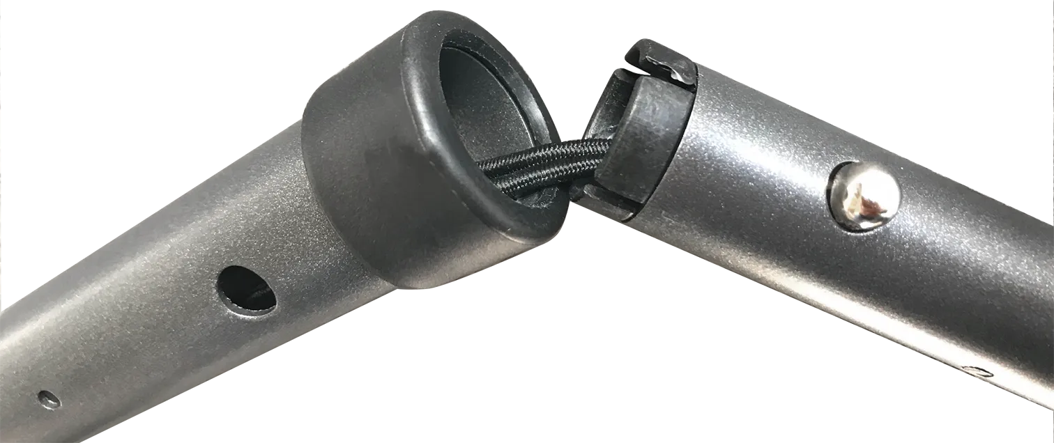 Close-up of in-Motion Pro underarm crutch adjustment tabs and joint