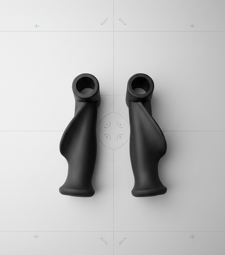 in-Motion ergonomic replacement crutch handle, flat view