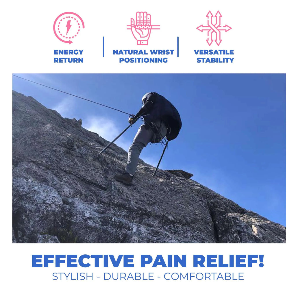 Climber using in-Motion Pro forearm crutches on rocky terrain