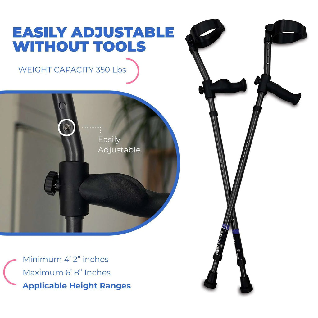 in-Motion Pro forearm crutches, tool-free adjustment, 350 lb capacity