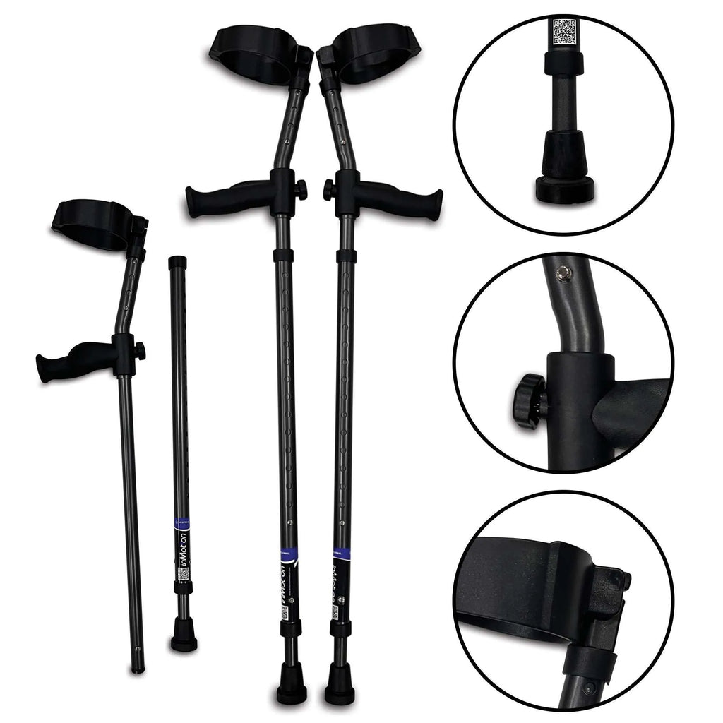 Refurbished in-Motion Pro forearm crutches showing design details