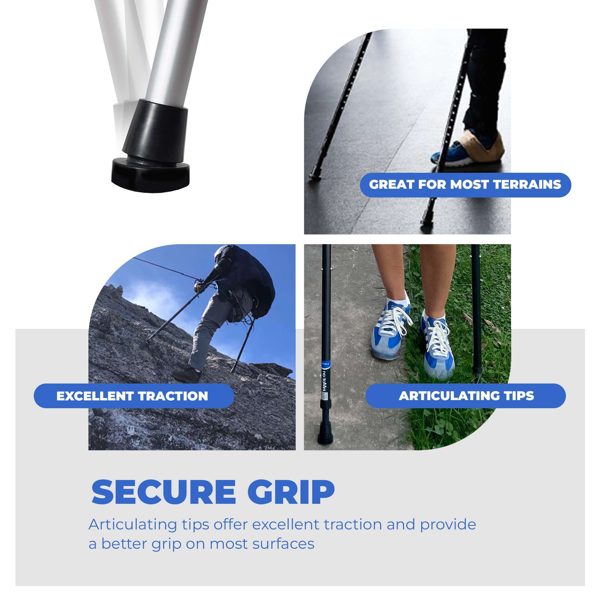 in-Motion Pro forearm crutches with secure-grip articulating tips