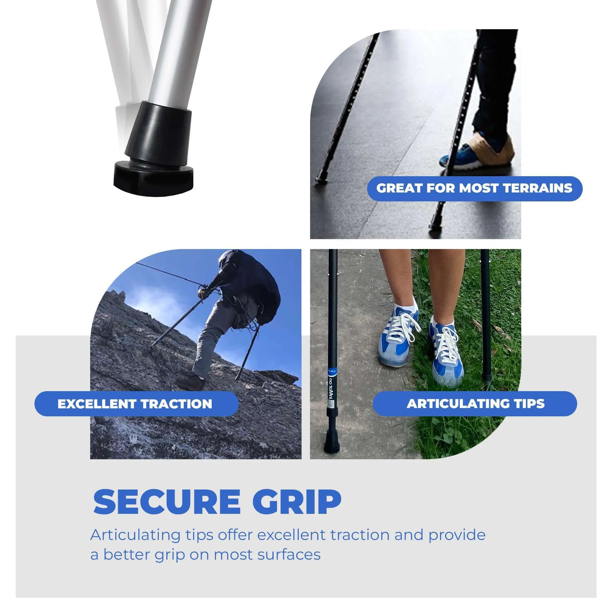 in-Motion Pro forearm crutches with secure-grip articulating tips