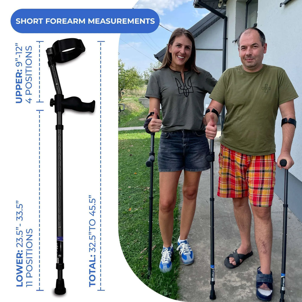 in-Motion Pro forearm crutch sizing chart for shorter users