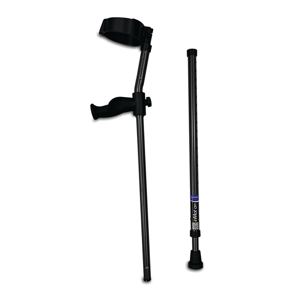 in-Motion Pro forearm crutches shown disassembled on white background