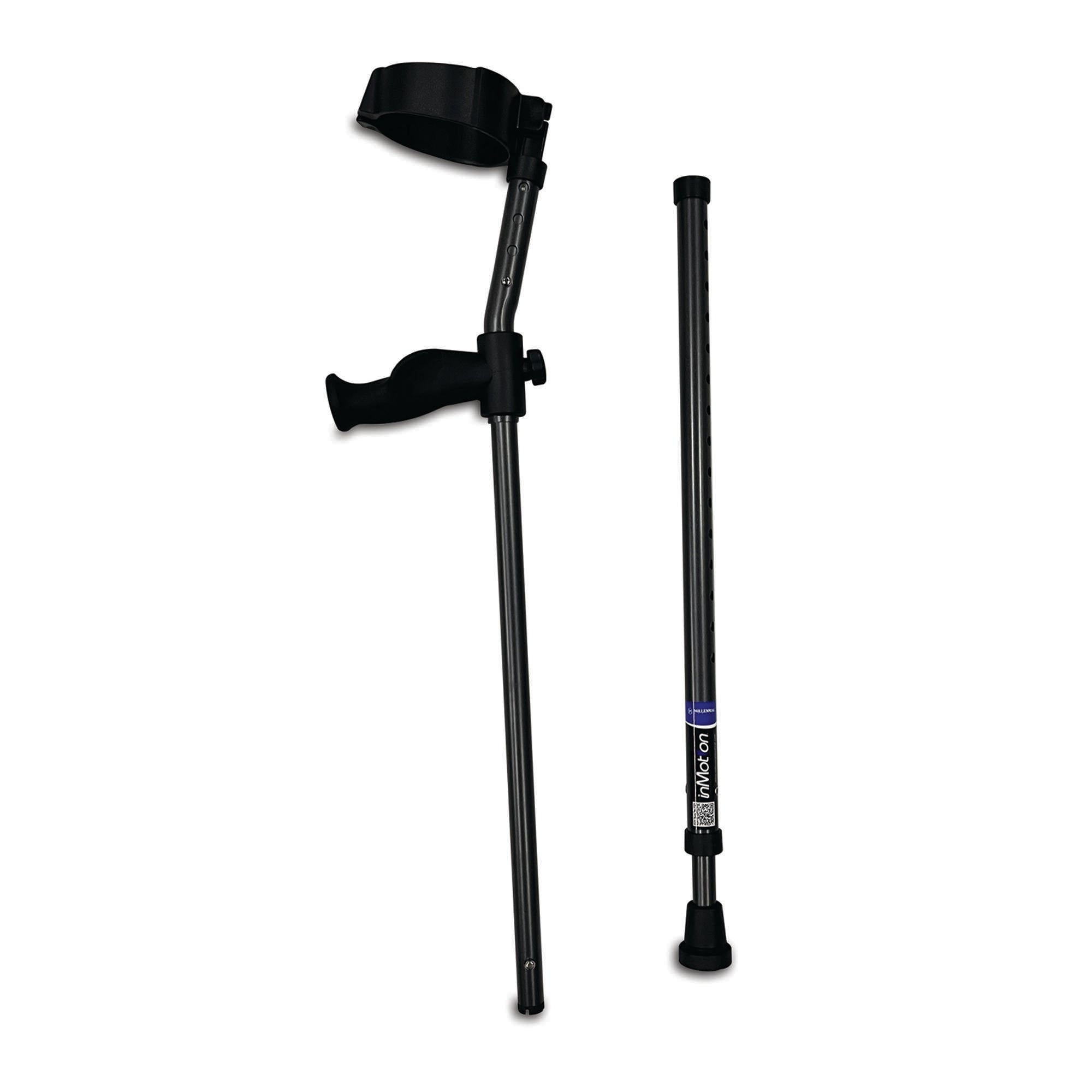 in-Motion Pro forearm crutches shown disassembled on white background