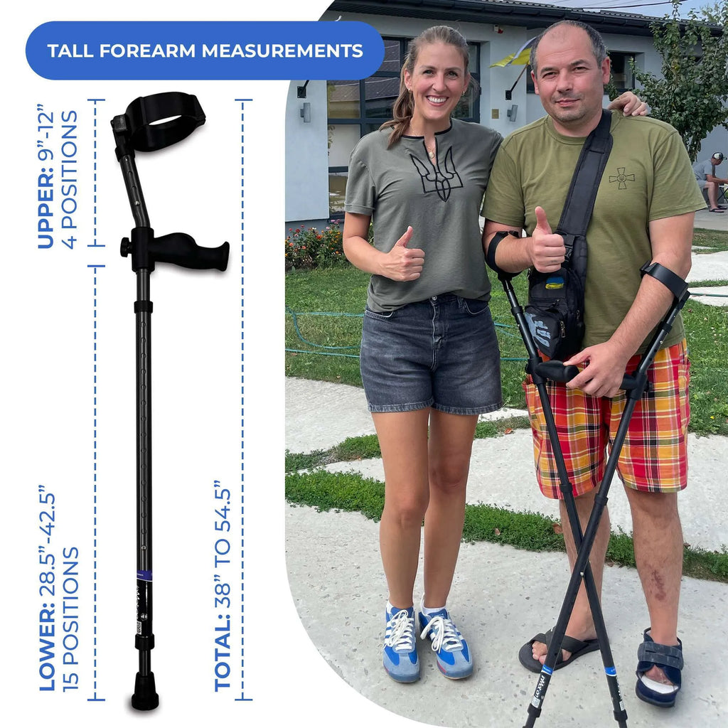 in-Motion Pro forearm crutch sizing chart with two users