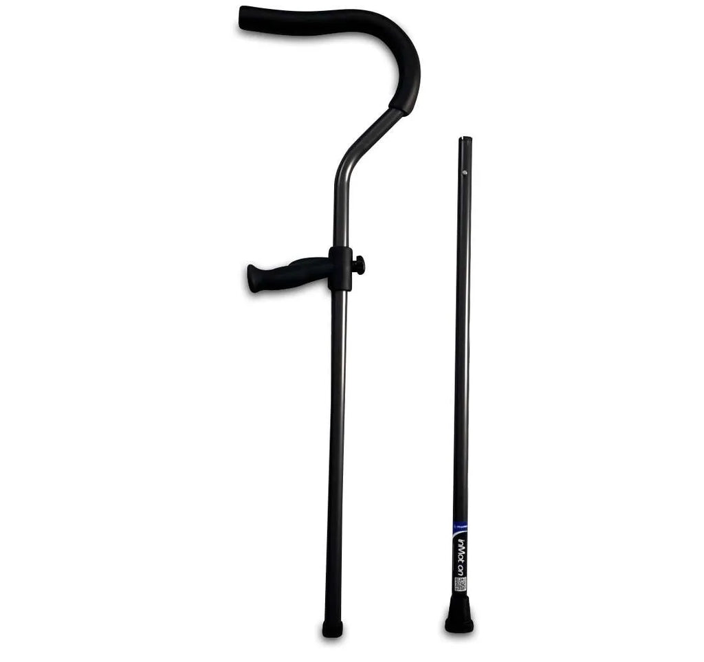 In-Motion Freedom crutch shown unassembled with adjustable handle post