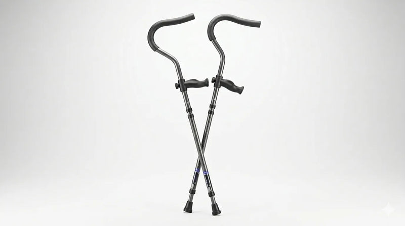 Refurbished in-Motion Pro underarm spring-assisted crutches, criss-cross view