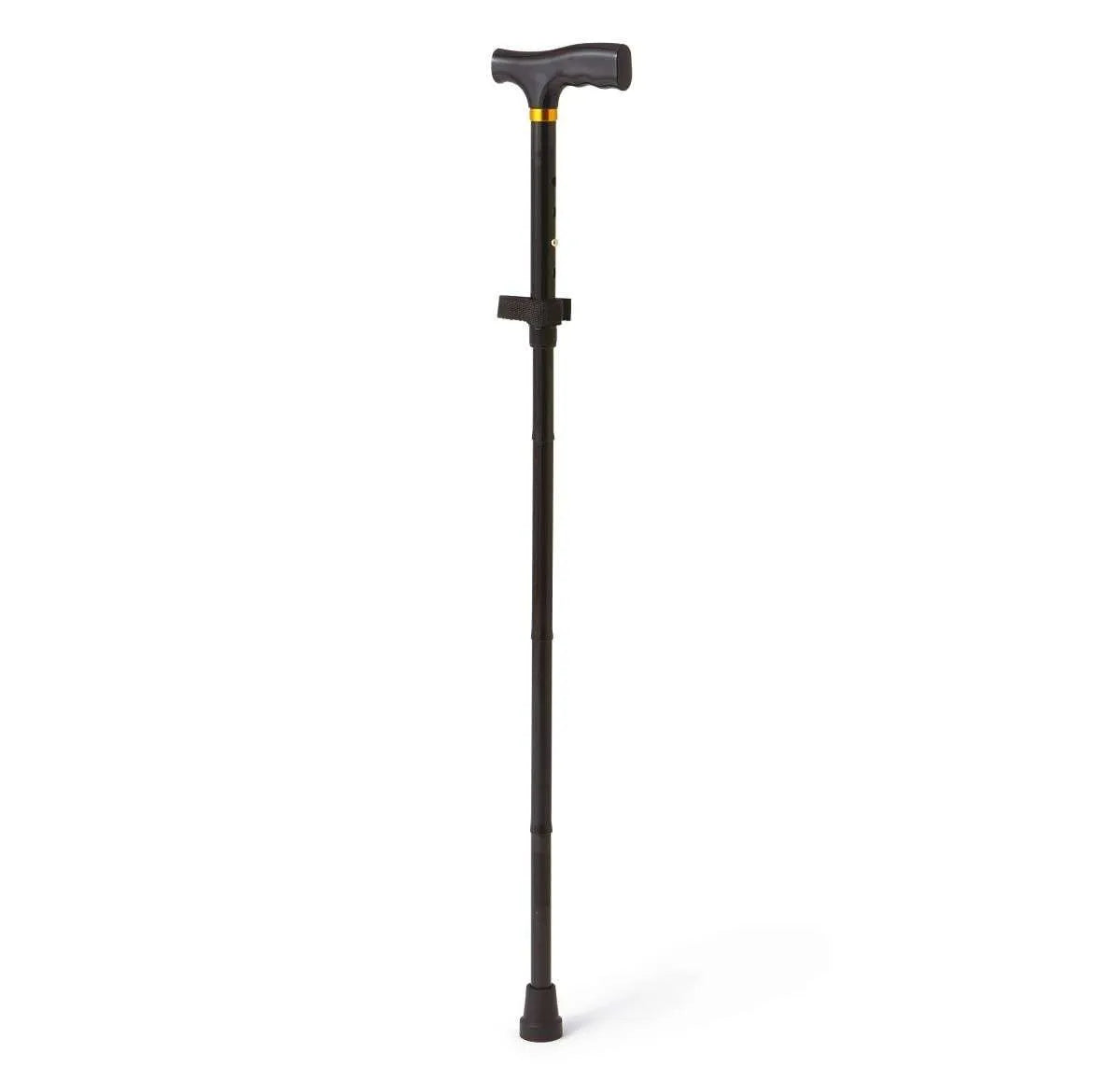 Medline folding T-handle cane, adjustable black aluminum