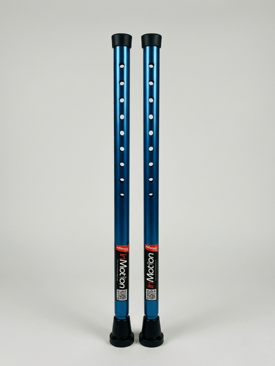 Pair of in-Motion short blue rigid crutch posts