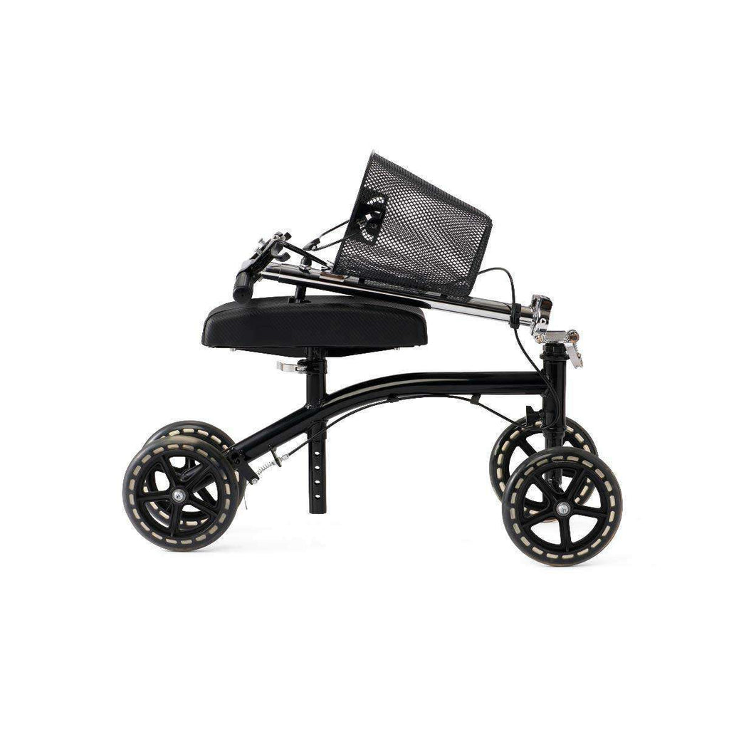 Gen 4 knee walker side view showing padded rest, brakes and steering