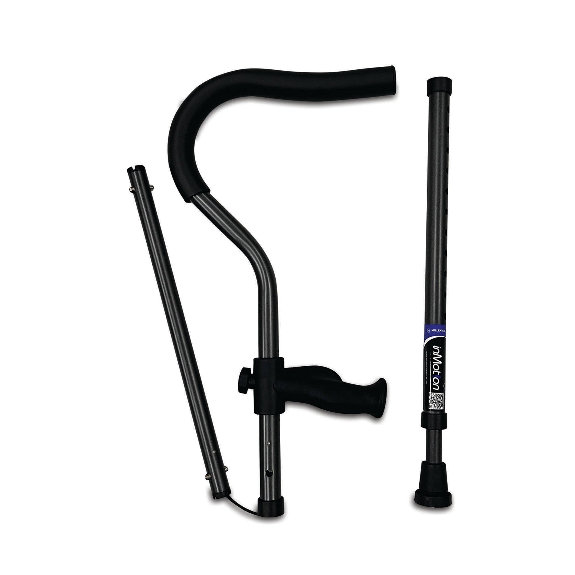 in-Motion Pro underarm crutch shown disassembled on white background