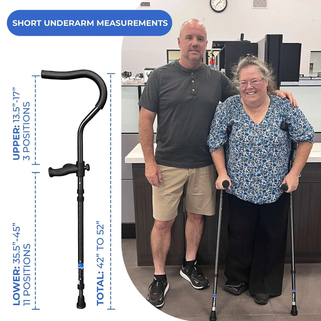 in-Motion Pro underarm crutch sizing chart for shorter users