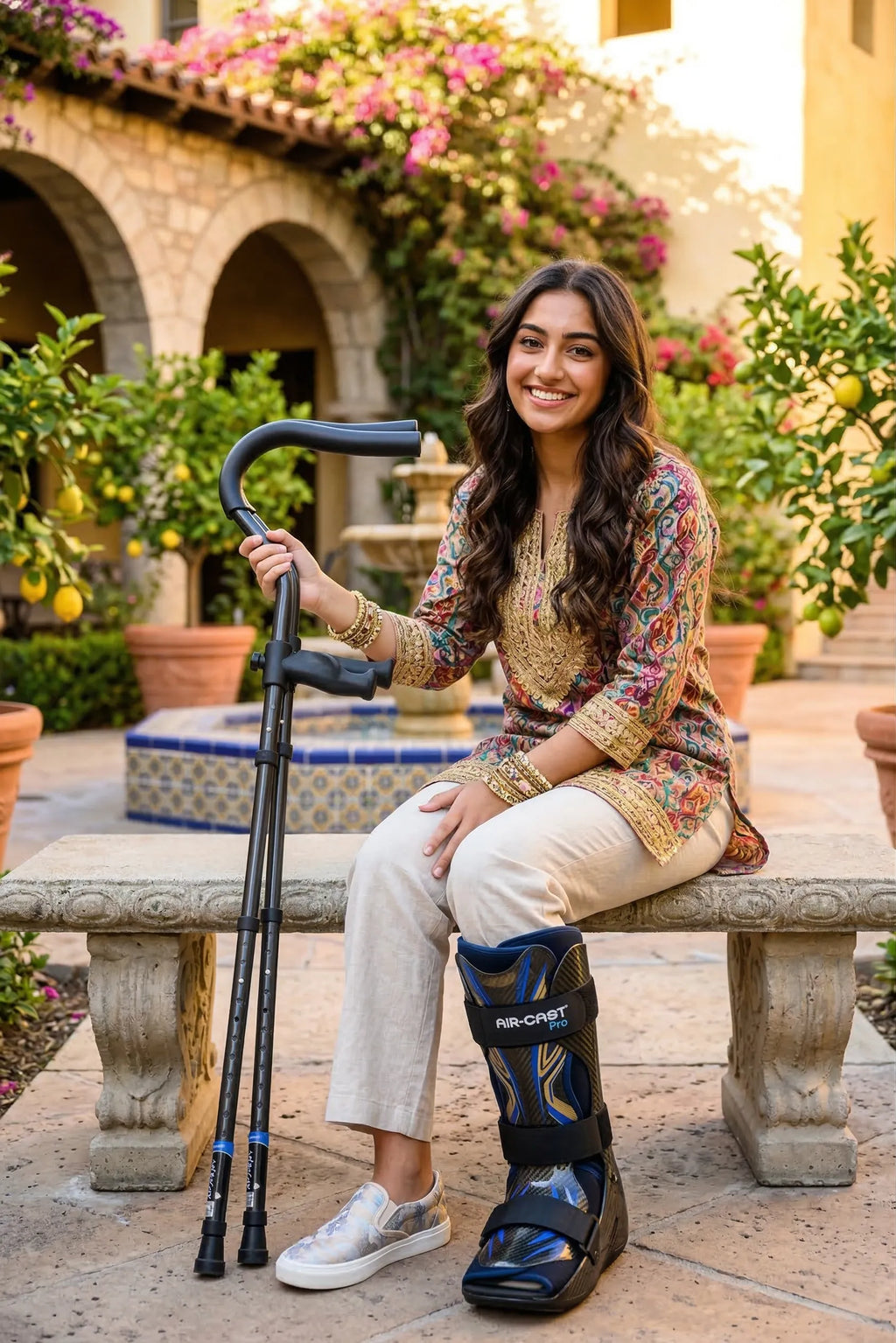 in-Motion Pro underarm crutches resting on a bench