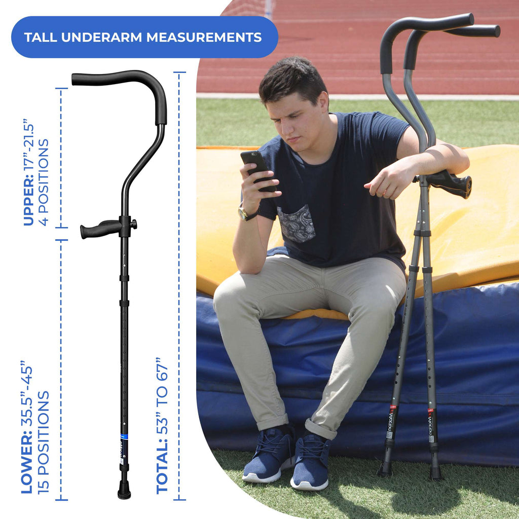 in-Motion Pro underarm crutch sizing chart for taller users