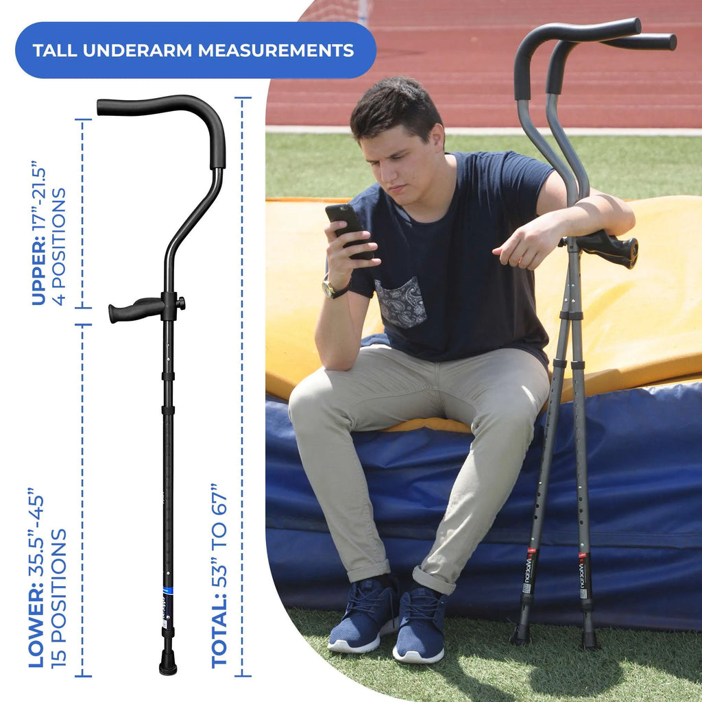 in-Motion Pro underarm crutch sizing chart for taller users